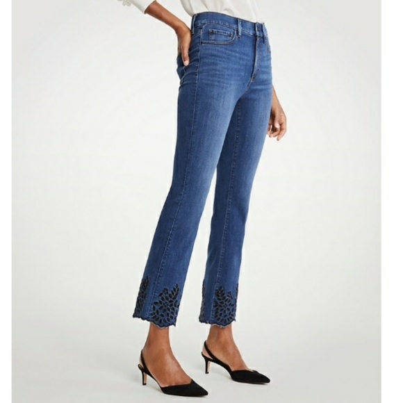 Ann Talor High Rise Eyelet Flare Crop Jeans - Picture 2 of 7